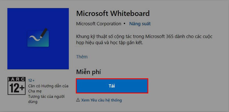 Vào trang web Microsoft Whiteboard và nhấn Tải