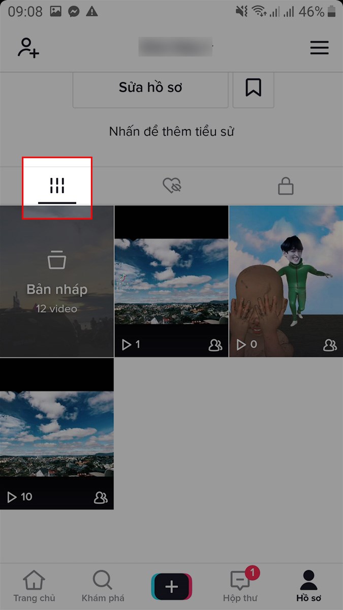 Nhấn biểu tượng 6 dấu gạch ở bên trái Nhấn biểu tượng 6 dấu gạch ở bên trái