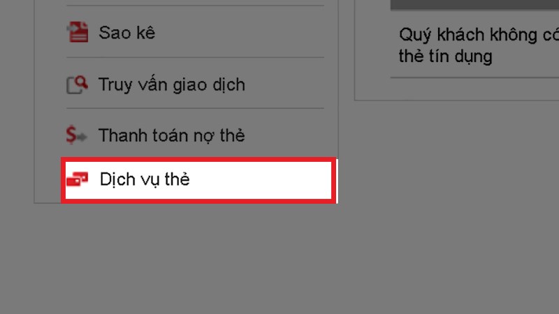 Chọn Dịch vụ thẻ