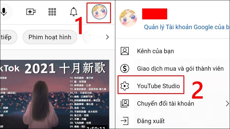 Nhấn chọn Youtube Studio.