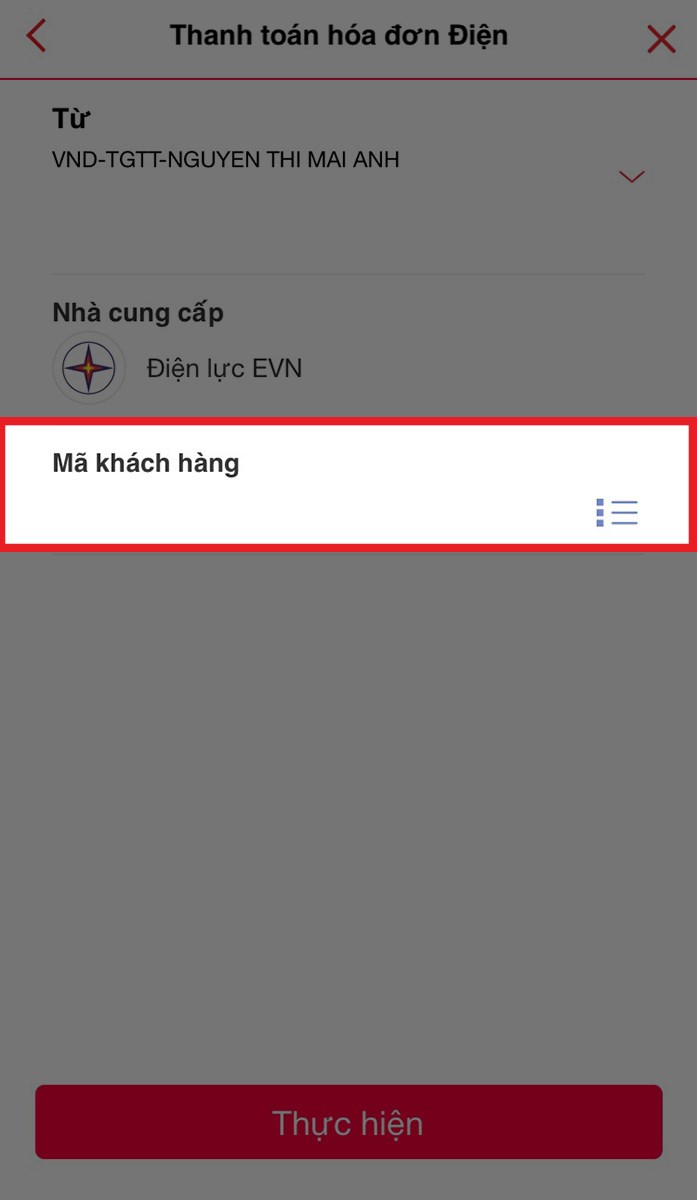 Nhập mã khách hàng Nhập mã khách hàng
