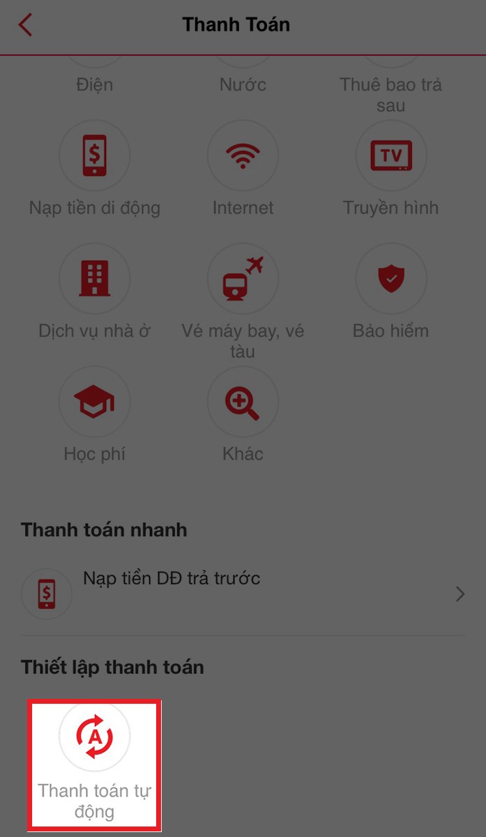 Nhấn Thanh toán tự động Nhấn Thanh toán tự động