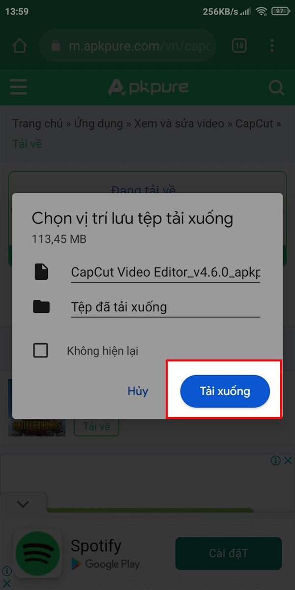 Ở phần hiện ra tiếp theo > Chọn vị trí để lưu > Nhấn Tải xuống