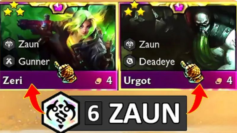 Tộc Zaun rất mạnh mẽ khi sở hữu mốc 6 cùng với đó là bộ đôi Zeri, Urgot. Tộc Zaun rất mạnh mẽ khi sở hữu mốc 6 cùng với đó là bộ đôi Zeri, Urgot.