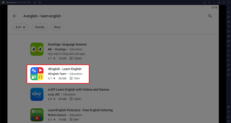 Nhấn chọn ứng dụng 4English