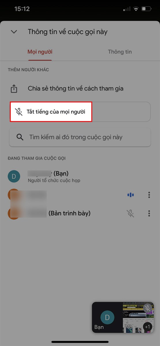 Chọn Tắt tiếng của mọi người