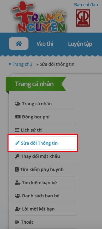 Chọn Sửa đổi Thông tin