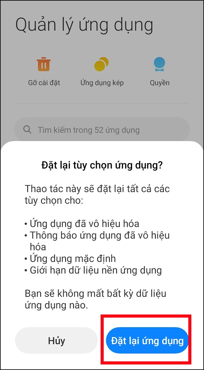 Chọn Đặt lại ứng dụng