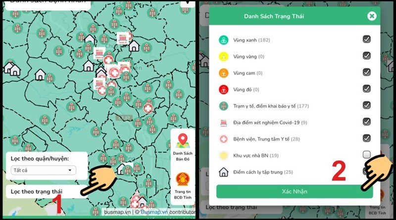Bấm v&agrave;o mục Lọc theo trạng th&aacute;i, chọn chức năng v&agrave; nhấn X&aacute;c nhận