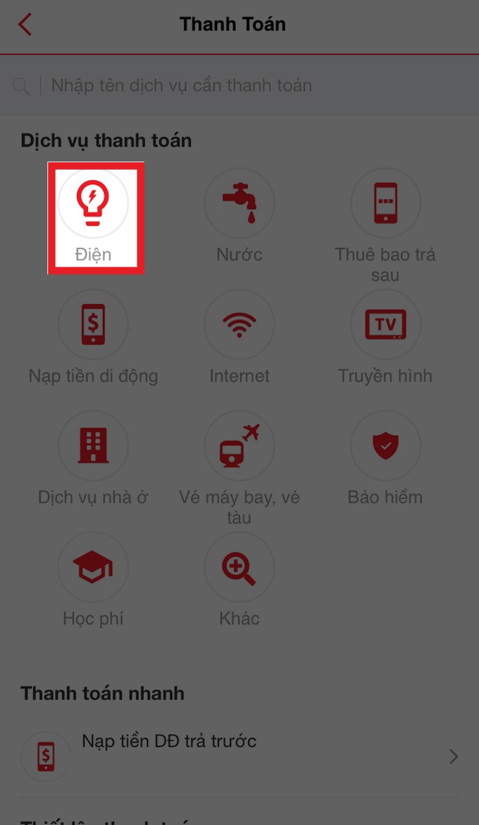 Chọn mục Điện