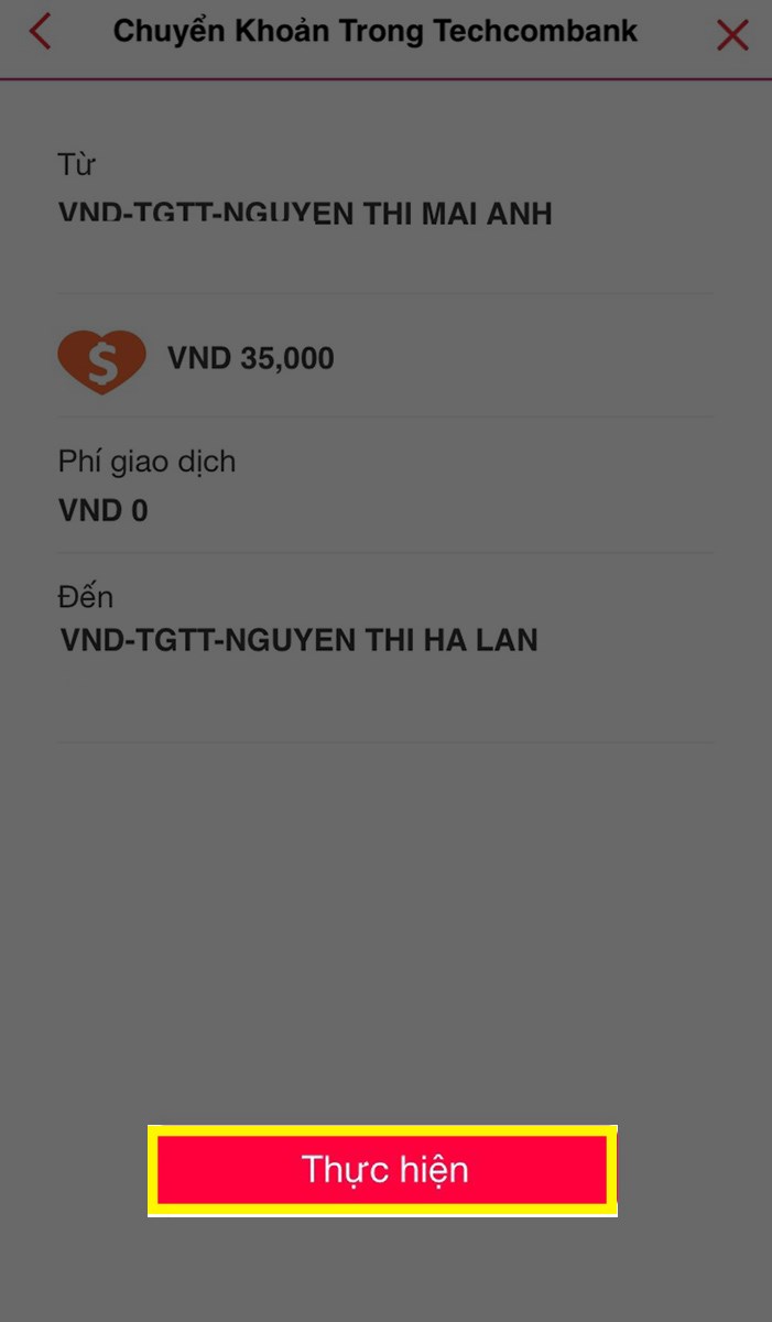 Xác nhận thông tin và nhấp Thực hiện