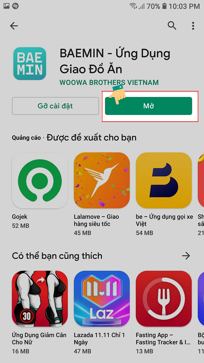 Mở app để đăng ký tài khoản