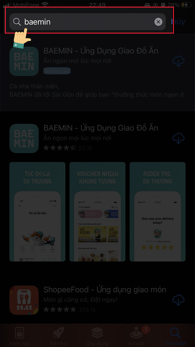 Tìm kiếm app BAEMIN trên App Store