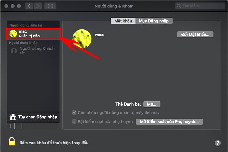 Nhấn v&agrave;o t&agrave;i khoản Quản trị vi&ecirc;n