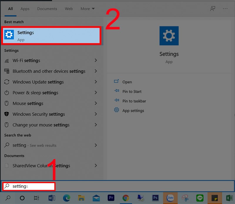 Mở C&agrave;i đặt tr&ecirc;n Windows