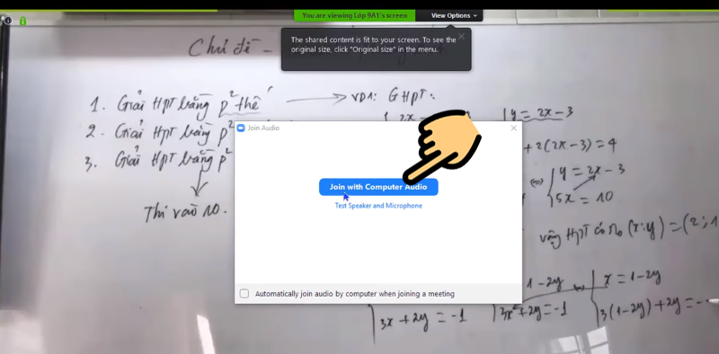 Nhấn Join with Computer Audio