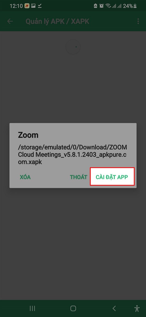 Nhấn C&Agrave;I ĐẶT APP