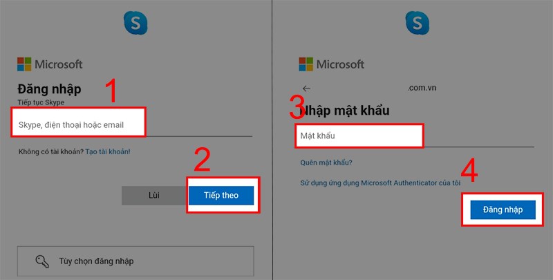 Đăng nhập tài khoản thứ nhất trên ứng dụng Skype Đăng nhập tài khoản thứ nhất trên ứng dụng Skype