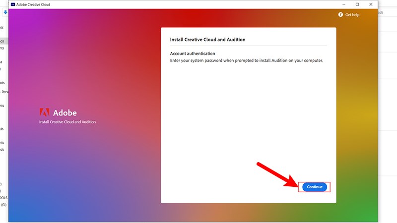 Nhấn Continue và đợi 1 xíu để Adobe Audition được cài đặt về máy