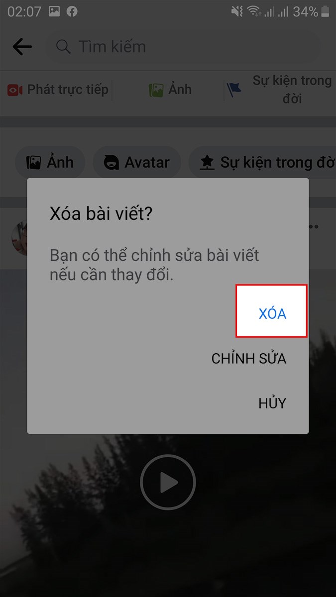 Chọn Xóa