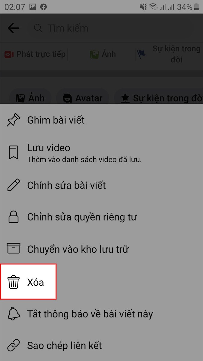 Chọn Xóa