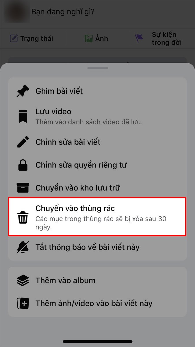 Chọn Chuyển vào thùng rác