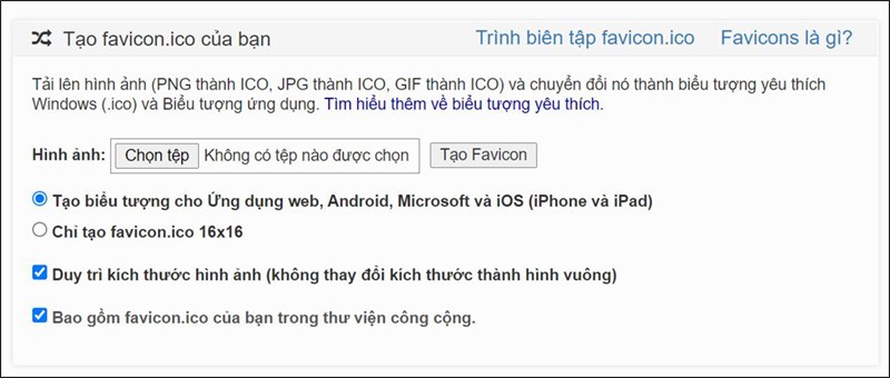 Favicon & App Icon Generator: Website tạo icon online miễn phí