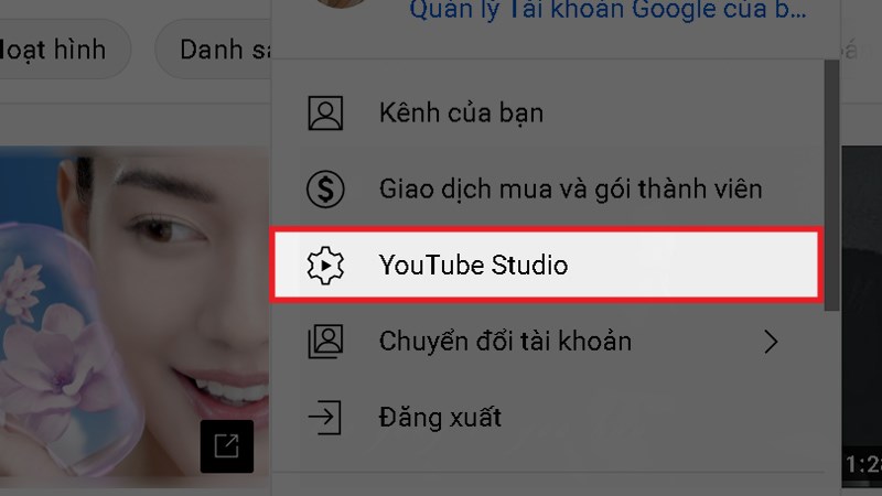 Nhấn vào mục YouTube Studio