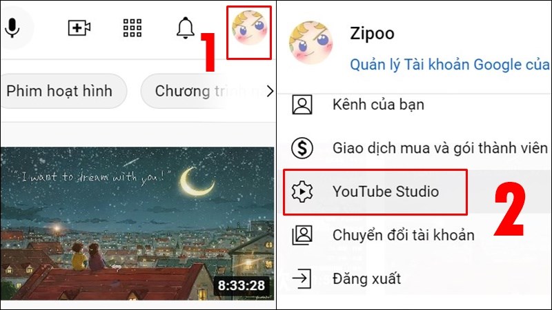 Chọn Youtube Studio 