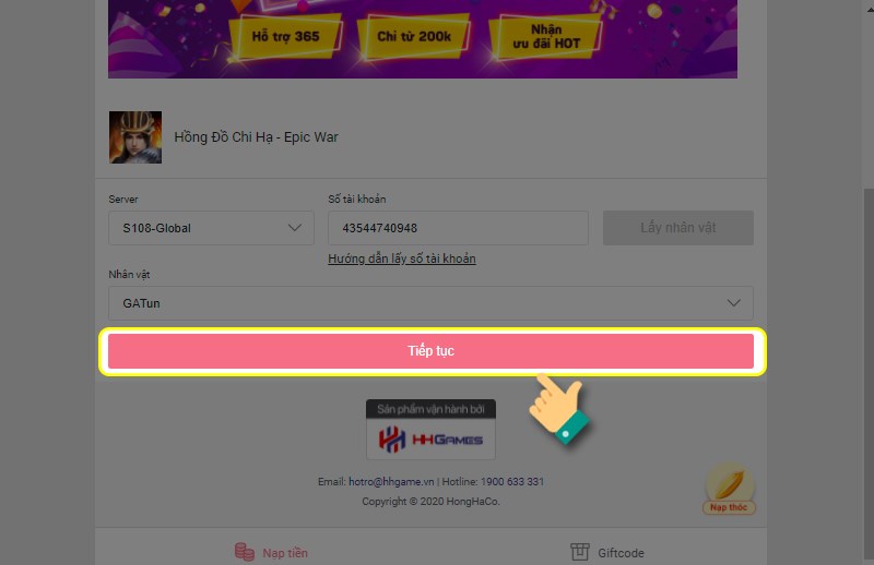 Tiếp tục nạp