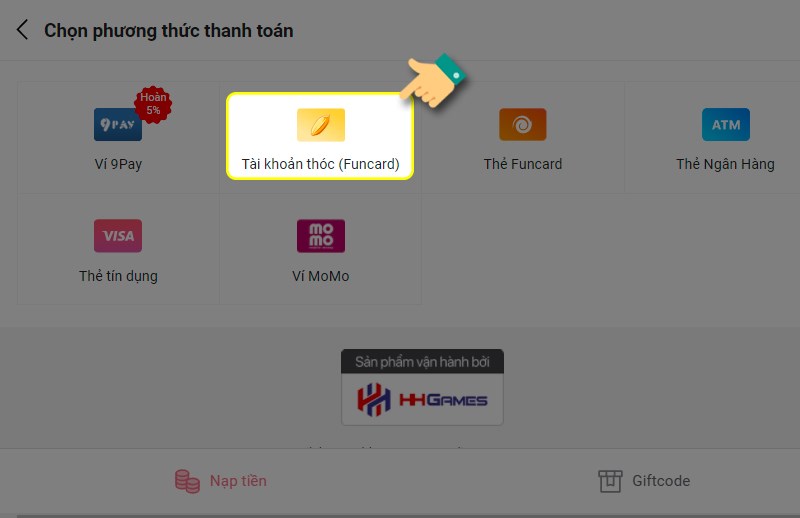 Phương thức thanh toán tài khoản thóc