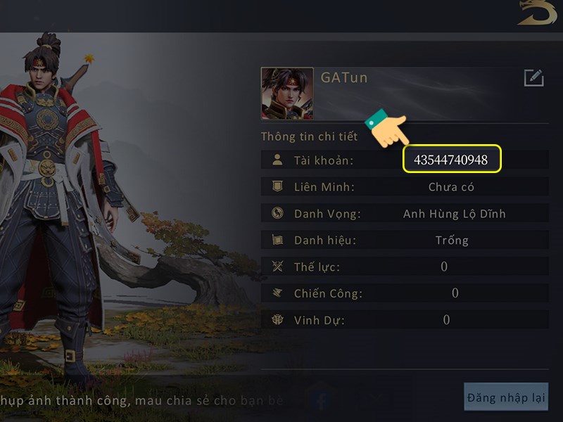 Thông tin ID nằm ở mục tài khoản
