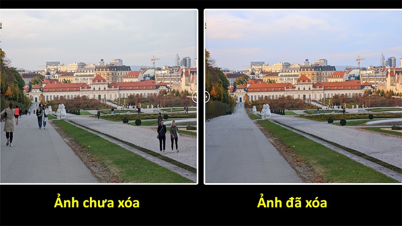 H&igrave;nh ảnh trước v&agrave; sau khi d&ugrave;ng Magic Eraser để x&oacute;a vật thể