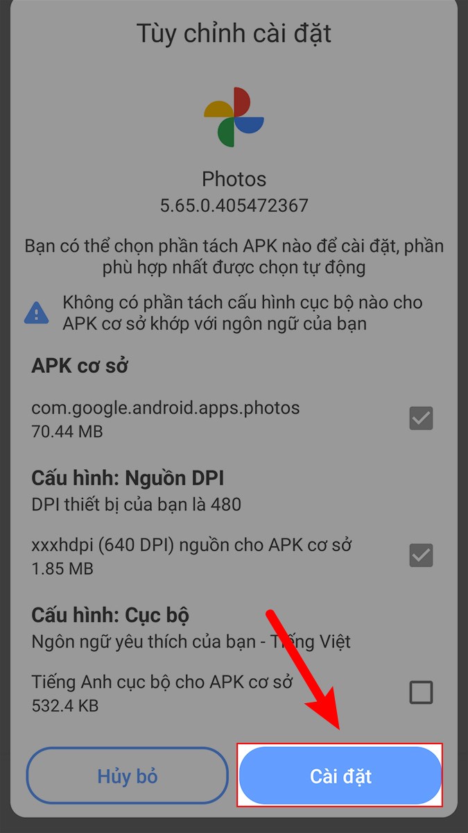 Nhấn v&agrave;o C&agrave;i đặt để bắt đầu c&agrave;i đặt Google Photos về m&aacute;y