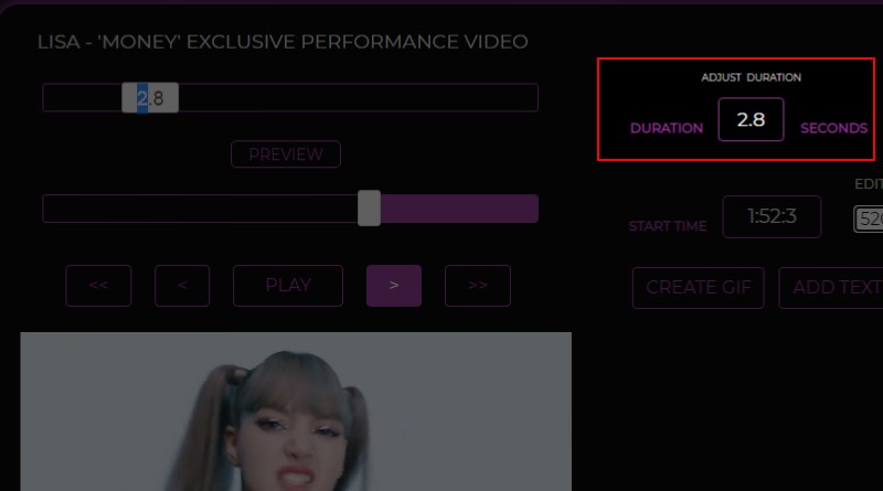 Chọn thời lượng cho ảnh GIF tại mục Duration Chọn thời lượng cho ảnh GIF tại mục Duration