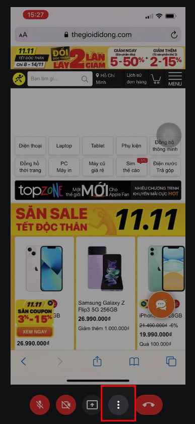 Tại ph&ograve;ng học, họp online tr&ecirc;n Google Meet, nhấn biểu tượng 3 dấu chấm