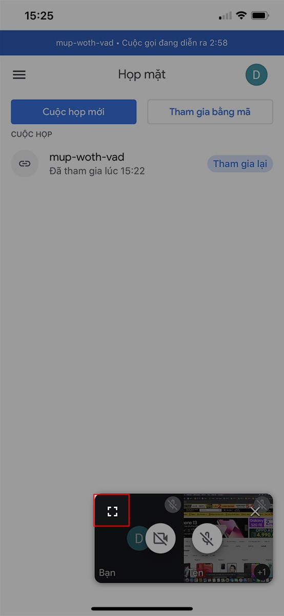 Nhấn v&agrave;o cửa sổ đ&atilde; thu nhỏ > Chọn biểu tượng &ocirc; vu&ocirc;ng