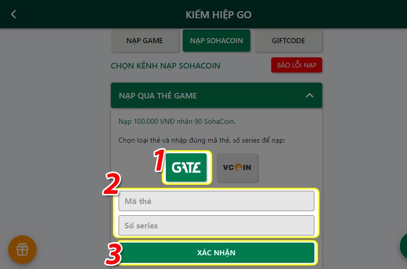 Điền th&ocirc;ng tin thẻ nạp