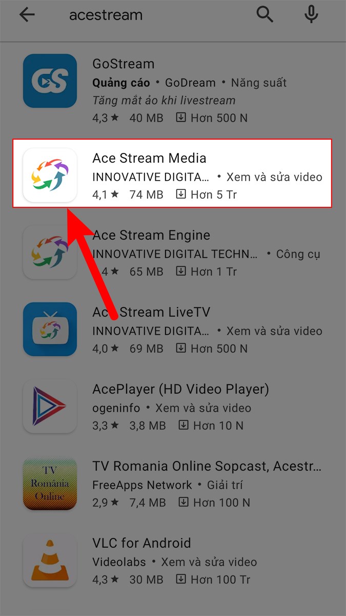 Nhấn vào AceStream Media