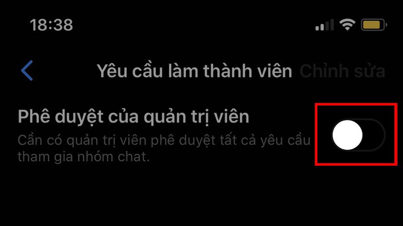 Nhấn biểu tượng nút gạt tại mục Phê duyệt của quản trị viên