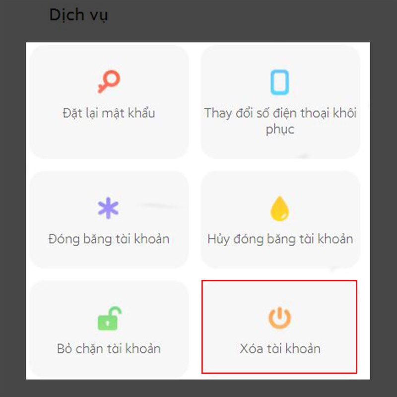 Chọn Xóa tài khoản