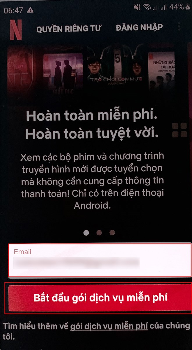 Nhập Email > Chọn Bắt đầu gói dịch vụ miễn phí Nhập Email > Chọn Bắt đầu gói dịch vụ miễn phí