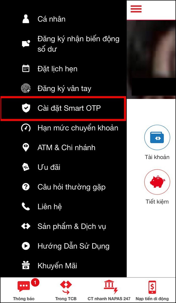 Chọn C&agrave;i đặt Smart OTP
