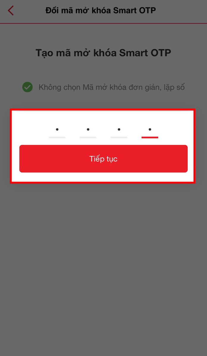 Tạo m&atilde; mở kh&oacute;a mới v&agrave; nhấn Tiếp tục