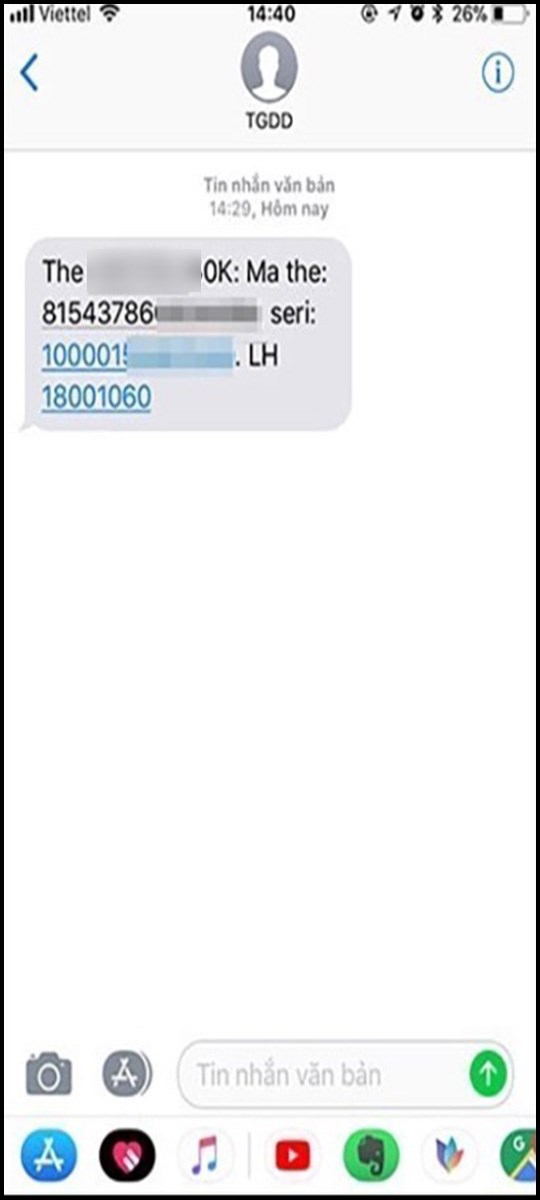 Kiểm tra tin nhắn SMS và nhận thẻ