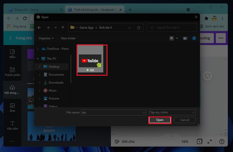 Chọn hình ảnh mình muốn vận tải lên Canva