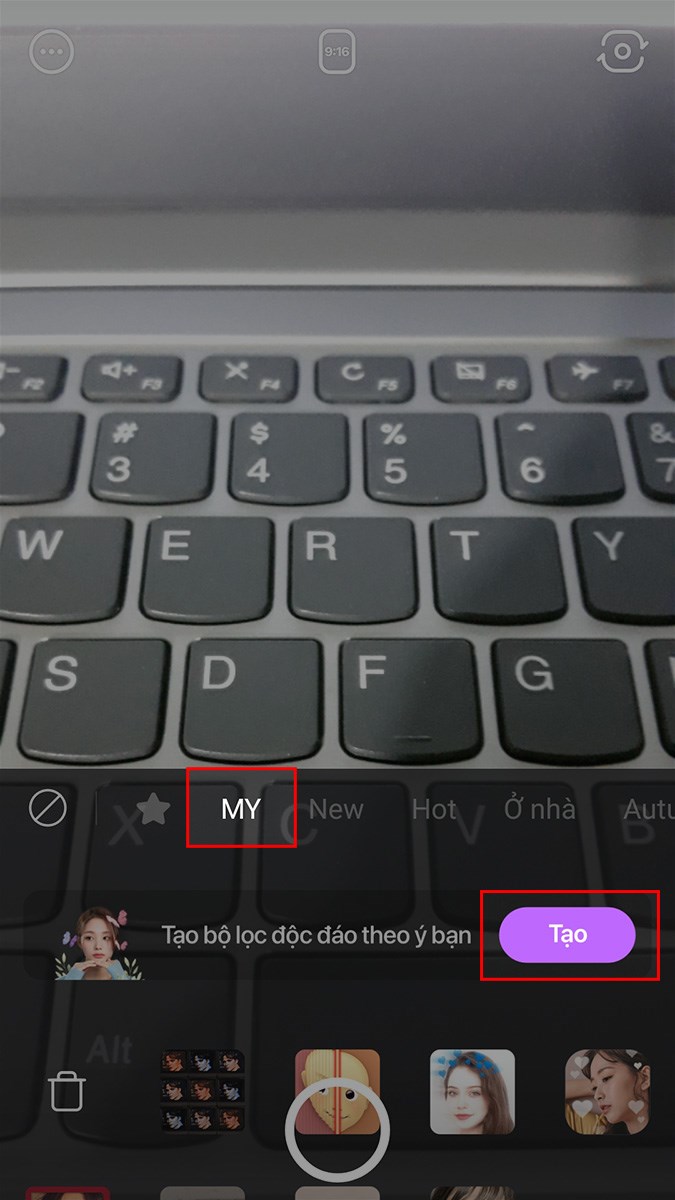 Chọn MY > Chọn Tạo tại mục Tạo bộ lọc độc đ&aacute;o theo &yacute; bạn