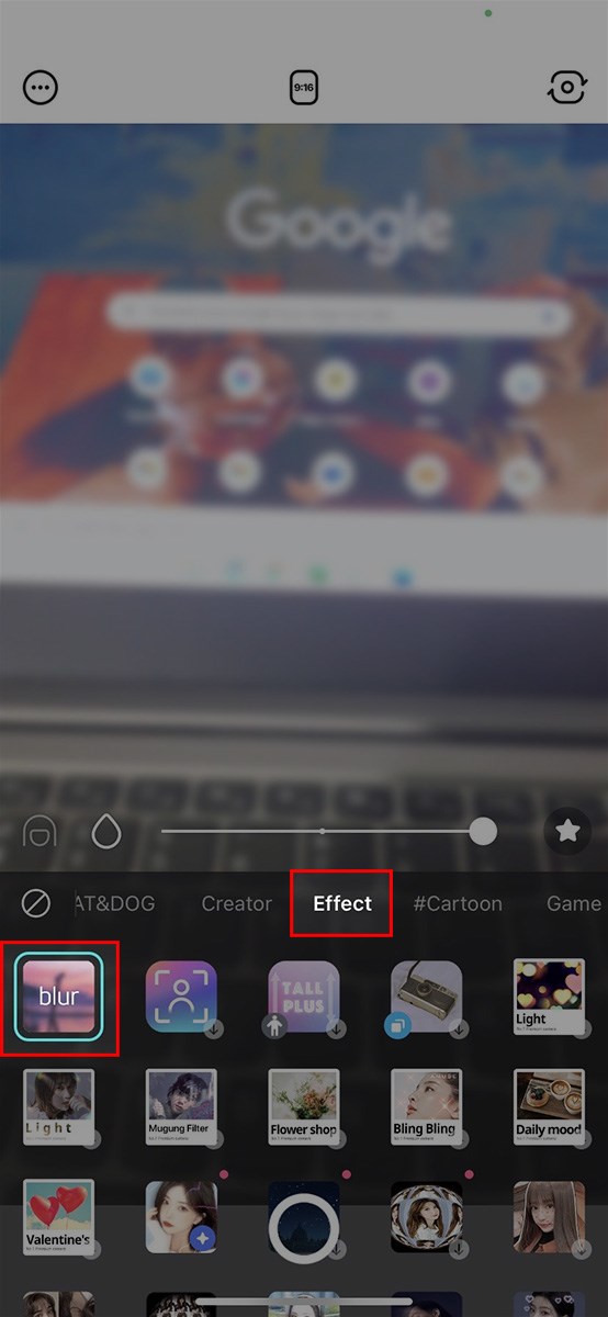 Chọn Effect > Chọn hiệu ứng Blur