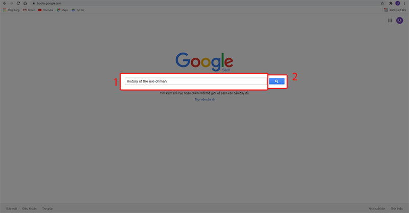 Gõ tên sách vào ô tìm kiếm trên Google Books, nhấn tìm kiếm