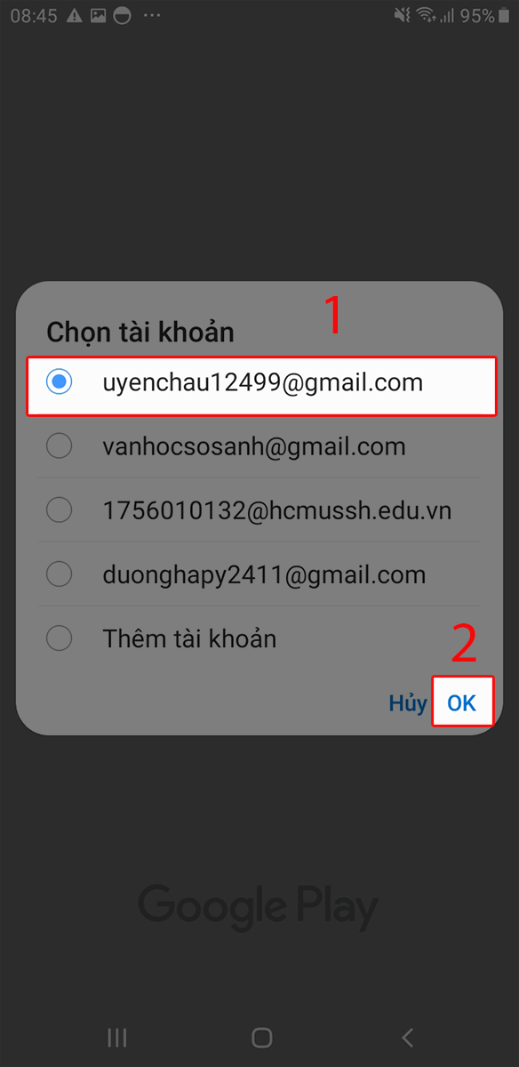 Lựa chọn email đăng nhập